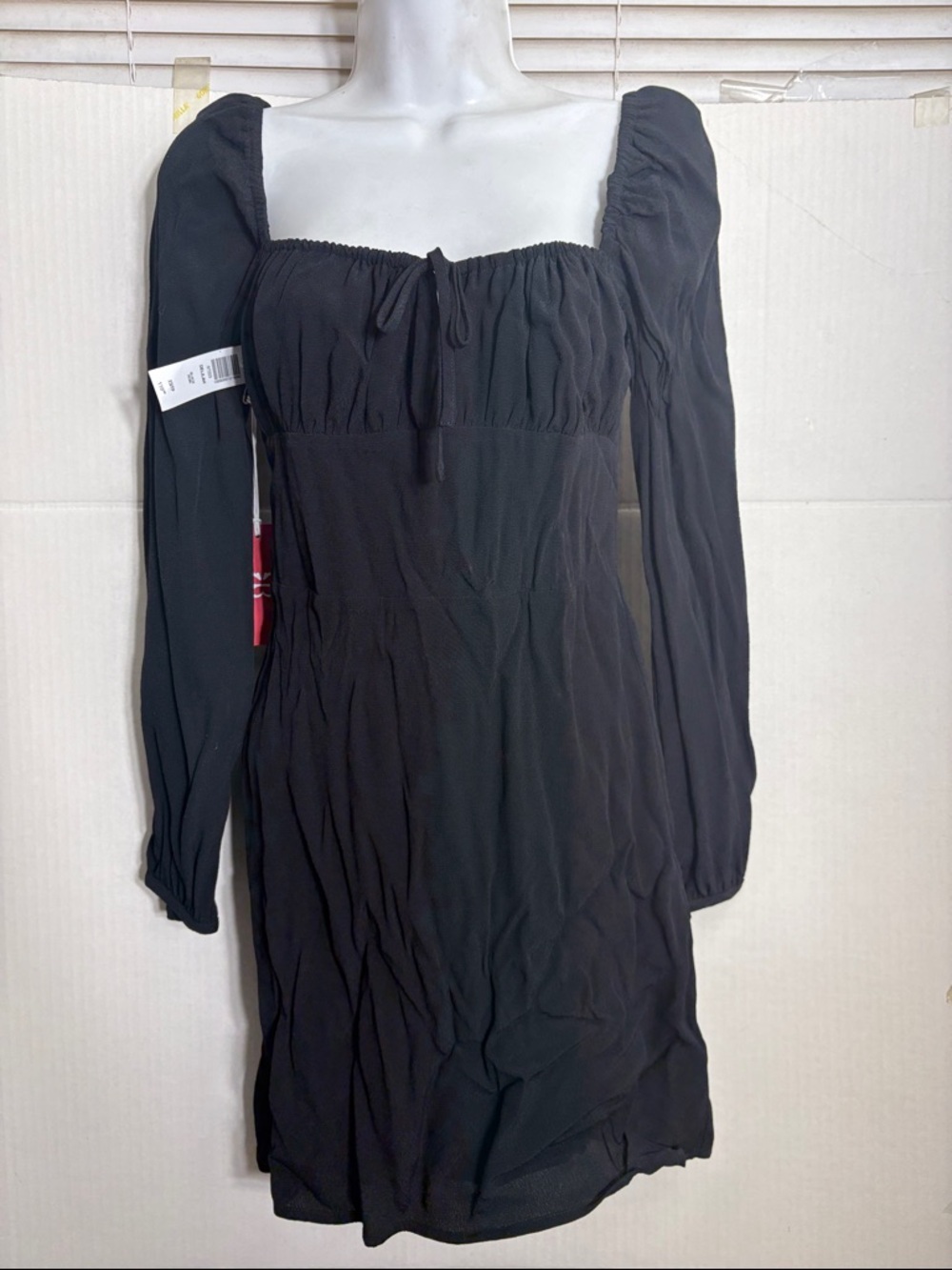 Aritzia Sunday Best Black Long Sleeve Square-Neck Mini Dress Delilah 7223